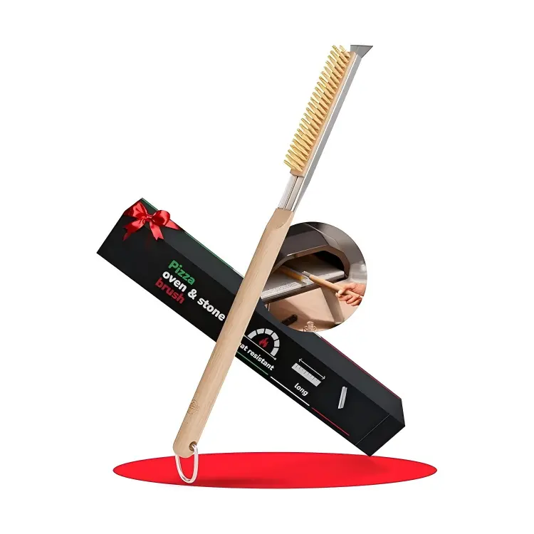 Cepillo para horno de pizza con raspador de piedra